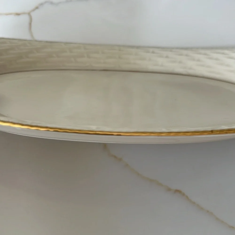 Lenox Porcelain Gold Trim Basket Weave Pattern Serving Tray